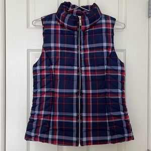 Tommy Hilfiger Puffer Blue Red Plaid Vest Women Size Small Sides Front Zipper